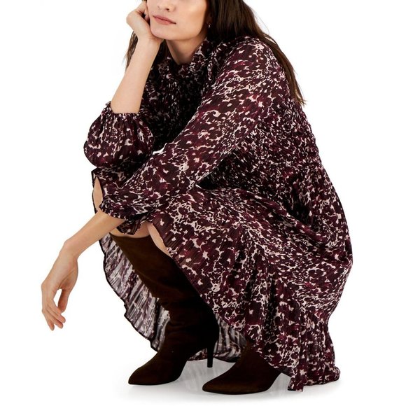 NWT Taylor Mock-Neck Smocked Long-Sleeve Dress 3016M 16 Mauve Plum Purple - Picture 4 of 4